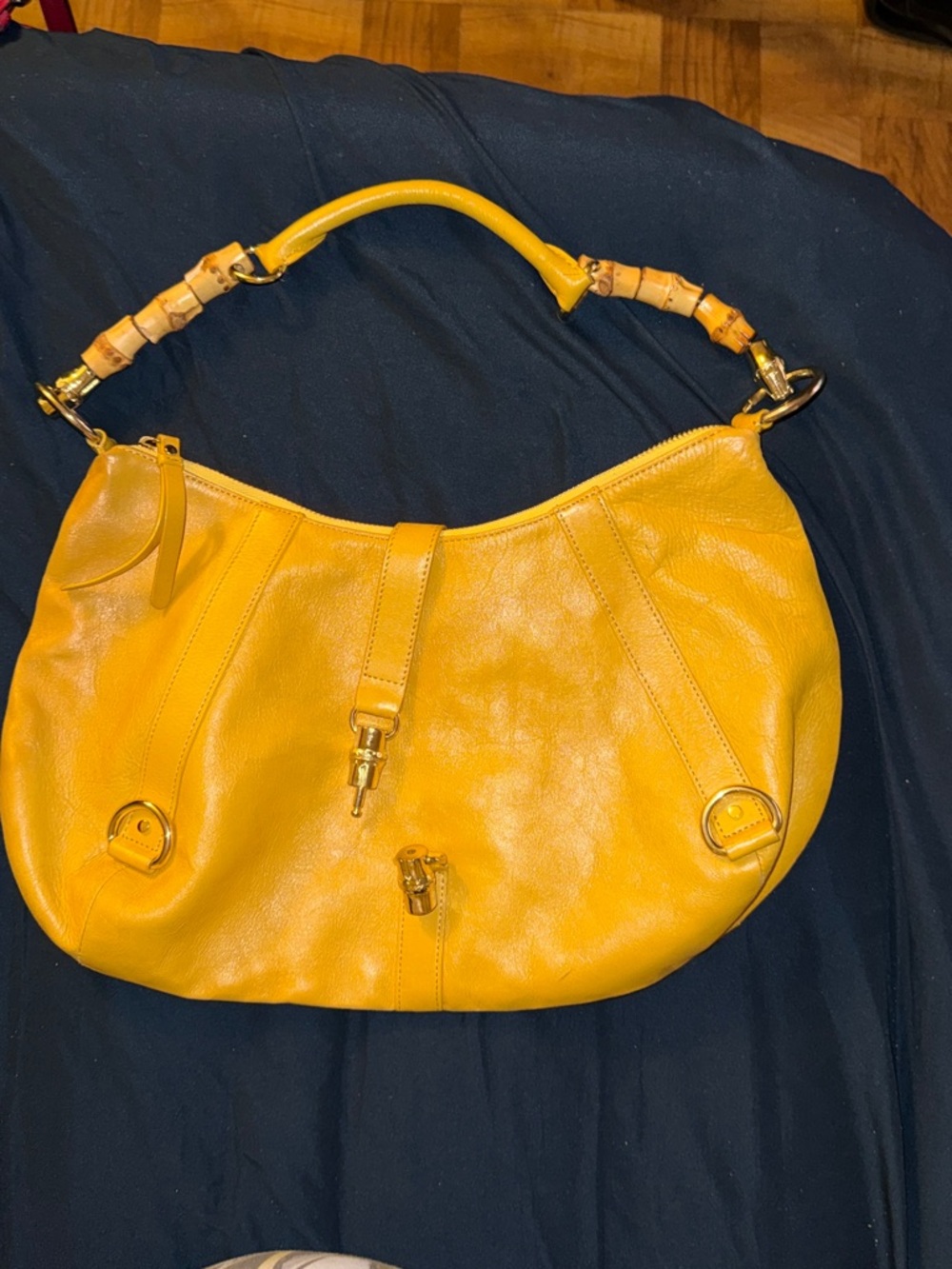 Yellow Leather Hobo Shoulder Bag